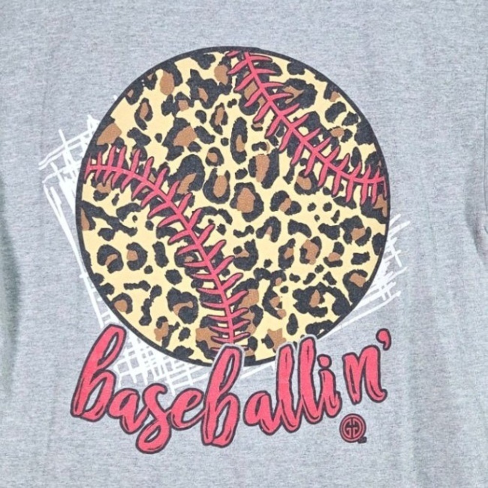 Girlie Girl Originals T-Shirt Women L Gray Leopard Baseballin Graphic Tee